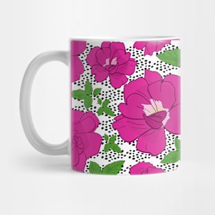 Retro Ramblin' Rose Pink and Green with Dots on White Mug